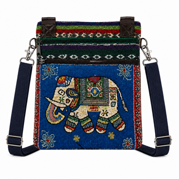 LL-122 Royal Blue Traditional Elephant Print Canvas Shoulder Bag