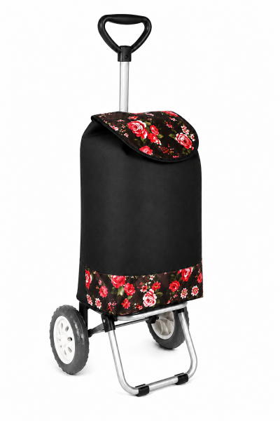 6957 BLACK BROWN ROSES Shopping Trolley with Adjustable Handle
