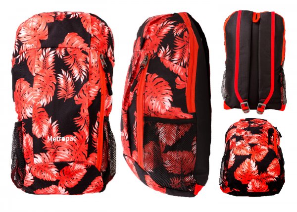 LL-160 FLORAL RED POLYESTER BACKPACK
