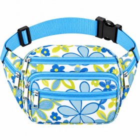 8056 White Blue Yellow Flower Bumbag W-7 Zips (New)