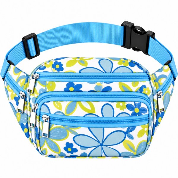 8056 White Blue Yellow Flower Bumbag W-7 Zips (New)