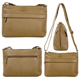 0597 OLIVE PEBBLE LEATHER TWIN TOP ZIP RFID SHOULDER BAG