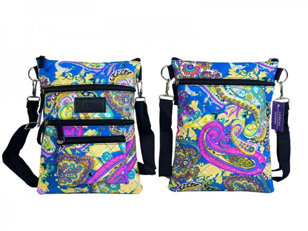 2586 Blue Mix Med. X-Body Pattern Polyester Bag, Quilted