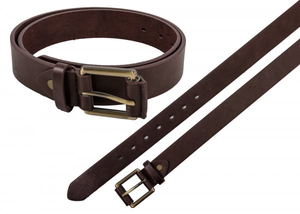 2733 BROWN 1.25" LEATHER GRAIN BELT W/ BRUSHED BRASS BUCKLE M