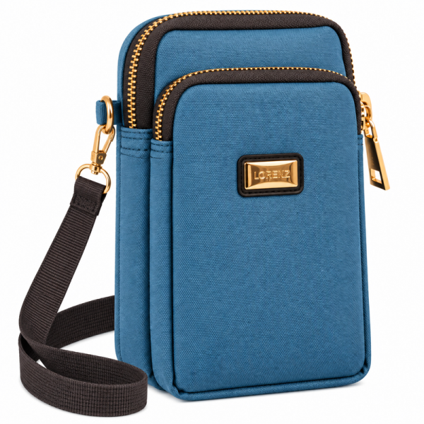 2437 Teal Polyester Double Zip Rnd X-Body Bag With Adj Strap (N)