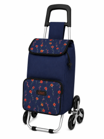 6960 Red Flowers 6 Wheel Stair Climber Shopping Trolley