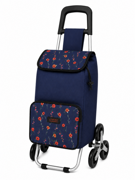 6960 Red Flowers 6 Wheel Stair Climber Shopping Trolley