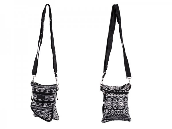 2587 BLACK SMALL X-BODY PATTERN POLYESTER BG, QUILTED FLAP POCK