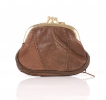 1486 BROWN SMALL S.NAPPA TRIPLE FRAME PURSE WITH ZIP