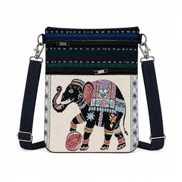 LL-122 LIGHT PINK TRADITIONAL ELEPHANT PRINT CANVAS SHOULDER BAG