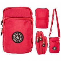 LL-5 RED POLYESTER DOUBLE ZIP RND X-BODY BAG W/ADJUSTABLE STRAP