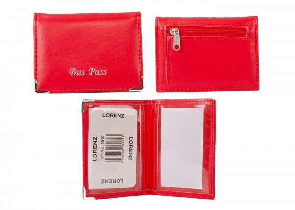 1510 RED SHINY LTHR GRN PU BUSS PASS HOLDER WITH ZIP