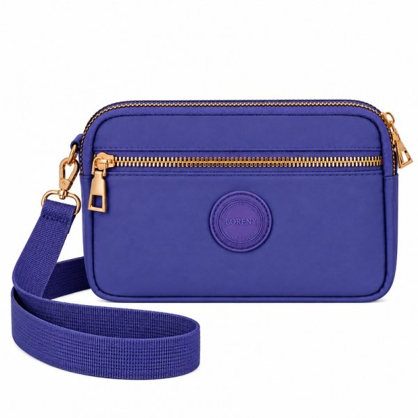 2439 Navy Mini Triple Zip Round XBody Bag With Wrist Strap (New)