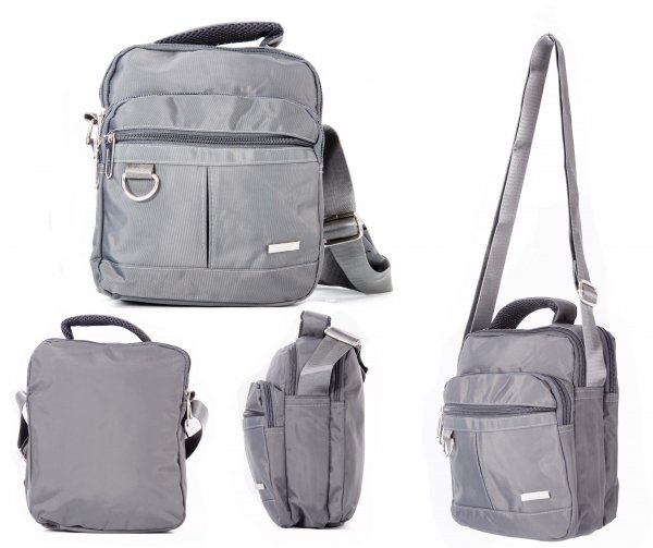 2453 GREY TWN TOP ZIP X-BDY BAG W/ 2 FRONT ZIPS