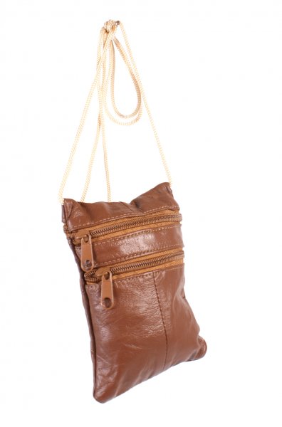 1468 TAN Nappa Neck Purse With 3 Zips