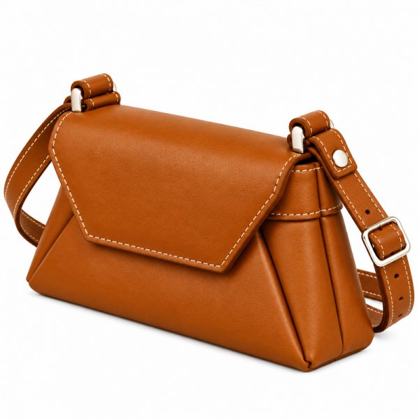 RL 666 Tan Leather Bag With Popper Flap (New)