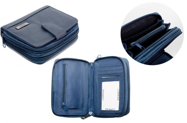 3704 NAVY RFID - Twin Zip Cw Hide Purse Wallet with Tab