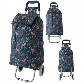 MS-001 NAVY DEER PATTERN BOX TWO WHEEL SHOPPING TROLLEY