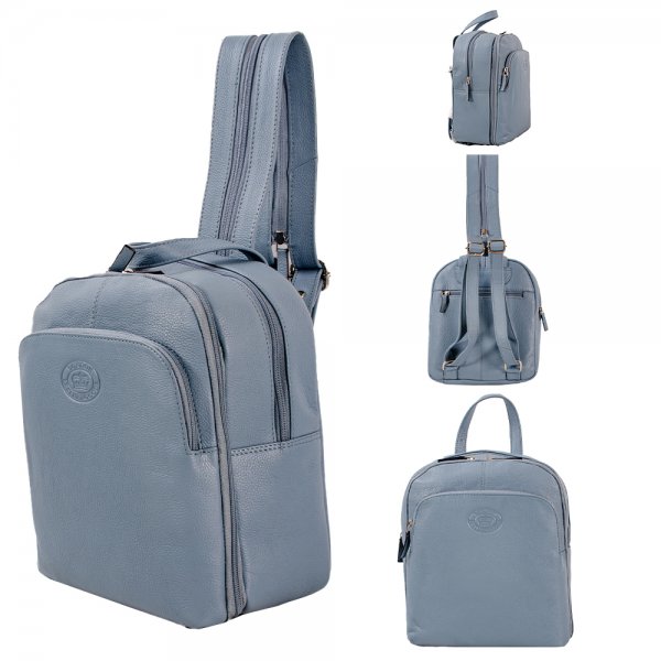 0598 ICEBERG PEBBLE LEATHR 2 TOP ZIP RND RFID SHOULDER/BACKPACK