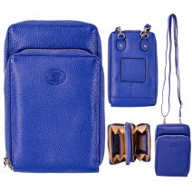 0593 AZURE PEBBLE LEATHER RFID X-BODY PHONE/ACCESSORY PURSE