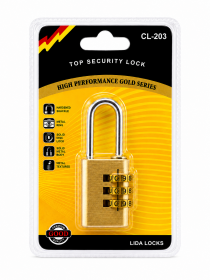 1029 3-Digit Combination Brass Padlock with Long Shackle