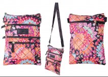 2586 BLACK MULTI FLOWER BODY BAG 5 ZIPS