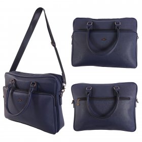 6891 NAVY BLUE LEATHER LORENZ LAPTOP BAG