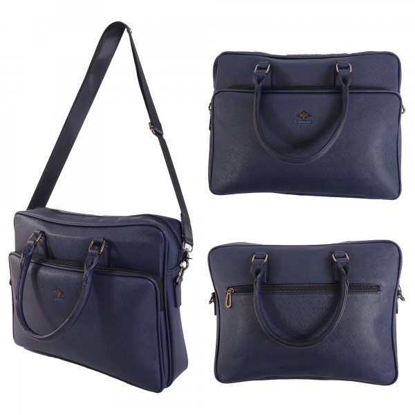 6891 NAVY BLUE LEATHER LORENZ LAPTOP BAG