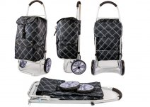 6965 BLACK CHECK 2 Wheel Shopping Trolley, Front & Side Pocket