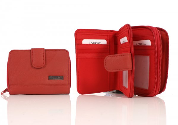 3704 RED RFID - Twin Zip Cw Hide Purse Wallet with Tab