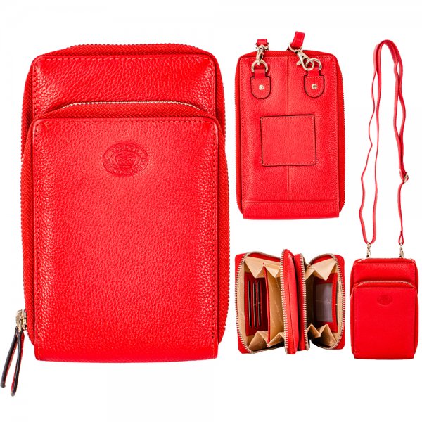 0593 ROSSO PEBBLE LEATHER RFID X-BODY PHONE/ACCESSORY PURSE