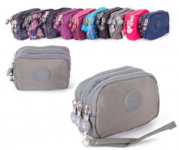 2050 GREY SMALL TRIPLE ZIP ROUND PURSE WITH DETACHABLE STRAP