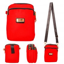 2437 RED POLYESTER DOUBLE ZIP RND X-BODY BAG WITH ADJ STRAP