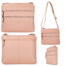 0596 NUDE PEBBLE LEATHER TWIN TOP ZIP RFID X-BODY BAG