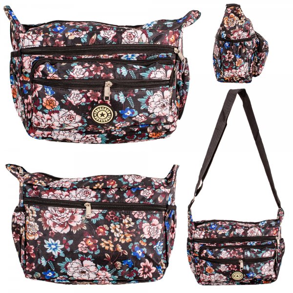 LL-156 WHITE FLOWER GREY SHOULDER BAG