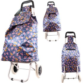 MS-001 NAVY BLUE TWO WHEEL SHOPPING CART CHERRY PATTERN