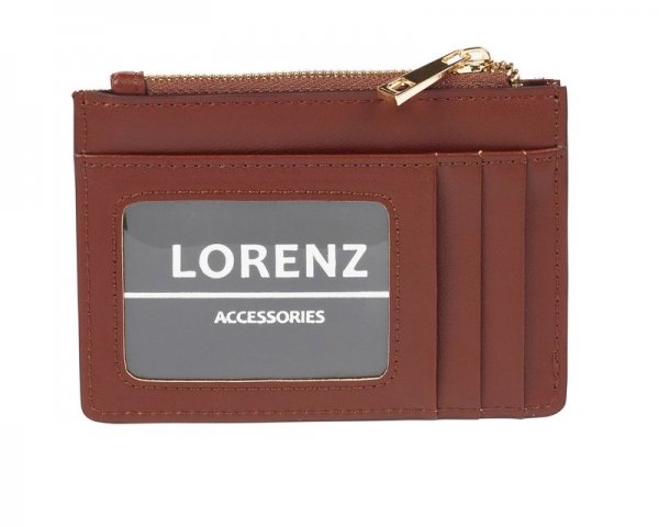 7296 Brown Lorenz Leather Zip Card Holder