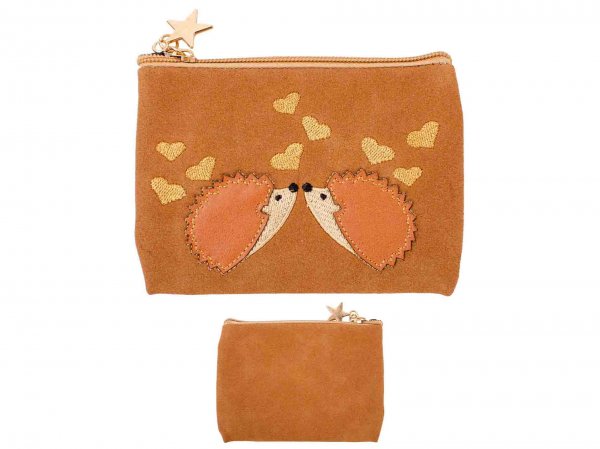 CP07 BROWN HEDGEHOG APPLIQUE MINI PURSE