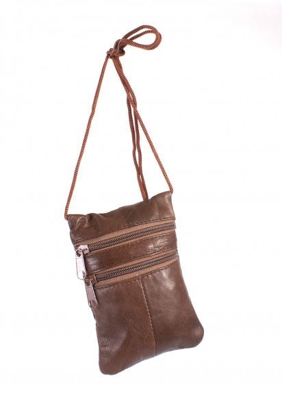 1468 BROWN Nappa Neck Purse With 3 Zips
