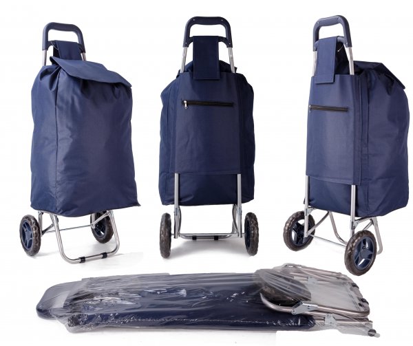 EV-432 NAVY SHOPPING TROLLEY W/ VELCRO AND STRING PULL