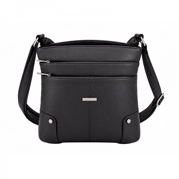 5876 Black Leather Grn PU Twin Top Zip Bag,4 Zipped Pockets(New)