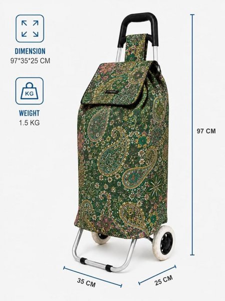 B-ST-05 Flower Green 2 Wheeler Shopping Trolley
