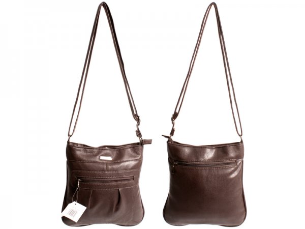 5870 DARK BROWN Top Zip X-Body PU Bag with Frnt & Back Zip