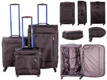 7004 BLACK/NAVY LIGHTWEIGHT SET OF 3 TRAVEL TROLLEY SUITCASES