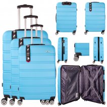 EV-441 SKY BLUE SET OF 3 TRAVEL TROLLEY SUITCASES