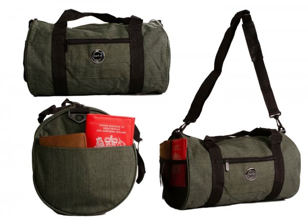 2633 DARK GREEN 40 CM BARRELL HOLDALL WITH FRONT ZIP POCKET