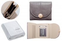 7230 WARM GREY SMALL PURSE IN SHINY LEATHER GRAIN PU