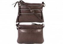 0502 DARK BROWN Smth C.Nappa Top Zip X-Body Bag, 3 Zips