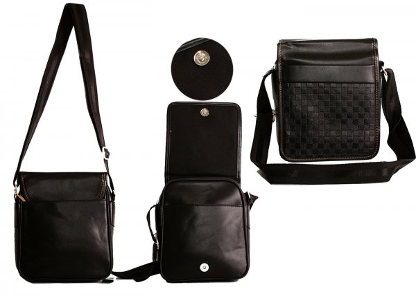 6900 BLACK SMALL X-BODY FLAPOVER GENTS BAG WITH TOP