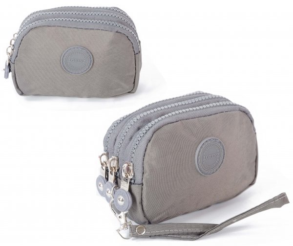 2507 GREY MEDIUM TRIPLE ZIP ROUND PURSE WITH DETACHABLE STRAP